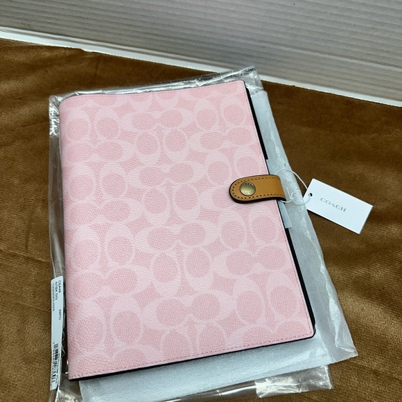 Coach Powder Pink Signature Pattern Notebook Cover with Tan Closure - Picture 4 of 6